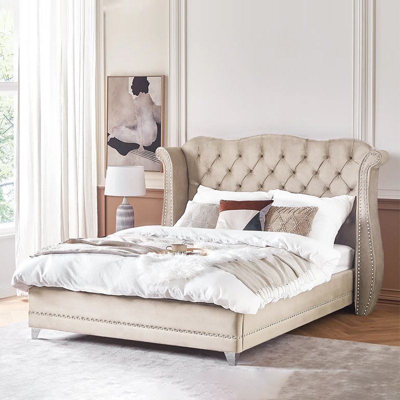 button tufted winged bed